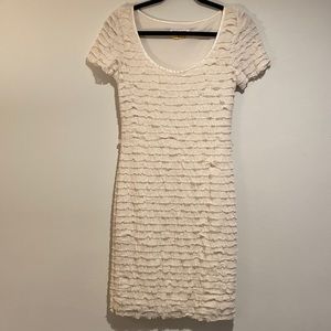 Betsey Johnson Cream Ruffle Dress - Size M - Removable Cream Satin Sash